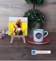Love Yourself Fotoğraflı Dekoratif Taş, Ahşap Altlıklı Türk Kahvesi Fincanı Hediye (Model 8)
