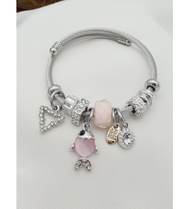 Balık Charmlı Çelik Bileklik (Pembe)