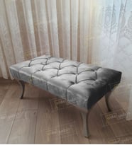 Kapitoneli Ayak Ucu Kapı Önü Antre Bench Puf Ceviz Ayak (90*45) (Gri)