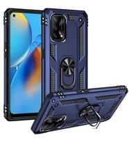 Oppo A74 4G Kılıf Yüzüklü Standlı Manyetikli Kamera Çıkıntılı Zırh Silikon (Mavi)
