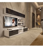 Decoraktiv Eko 5B Mdf Dvd Tv Ünitesi Tv Sehpası - Parlak Beyaz (Beyaz - Siyah Mermer)