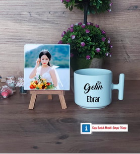 Gelin Fotoğraflı Dekoratif Taş, Kupa Bardak Beyaz Hediye (Model 12)