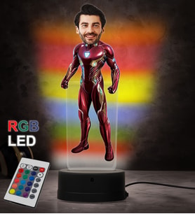 Doğum Günü Hediyesi,Sevgiliye Hediye, Kişiye Özel Fotoğraflı İron man Karikatür 3D Led Lamba (RGB)