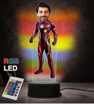 Doğum Günü Hediyesi,Sevgiliye Hediye, Kişiye Özel Fotoğraflı İron man Karikatür 3D Led Lamba (RGB)