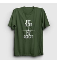 Presmono Unisex Sarı Eat Sleep Fly Repeat Pilot Airplane Uçak T-Shirt 398580tt (Haki)