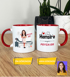 Kişiye Özel Karikatürlü Hemşire Hediye Kupa Bardak Kadın Hemşireye Tıp Bayramı Hediyesi (Kırmızı)