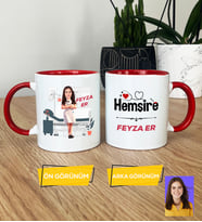 Kişiye Özel Karikatürlü Hemşire Hediye Kupa Bardak Kadın Hemşireye Tıp Bayramı Hediyesi (Kırmızı)