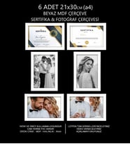 6 Adet 21x30 Çerçeve - Mdf Çerçeve - Fotoğraf Çerçevesi - A4 Sertifika Çerçevesi (Beyaz)