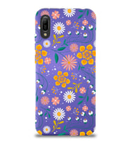 Huawei Y6 2019 Uyumlu Lansman Kılıf Çiçek Tasarımlı İçi Kadife Kapak (Mor)