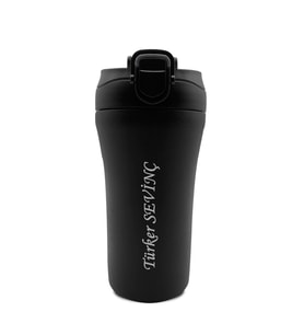 KİŞİYE ÖZEL İSİM BASKILI  ÇİFT YÖN KAPAKLI TERMOS MUG 500 ML 4 FARKLI RENK SEÇENEĞİ (Siyah)