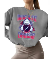 erkek kadın unisex kalın Sweatshirt Sweatshirt Tehlikeye dalmak Baskılı Bej 3 iplik şardonlu (Gri)