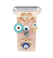 Microsonic Apple Watch 9 45mm Kordon Süsü Charm İnci Kalp Rose Gold (Mavi)
