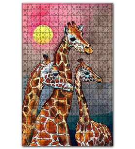 Cakapuzzle Zürafalar ve Turuncu Renkli Güneş Puzzle Yapboz MDF (Ahşap) (500 Parça)