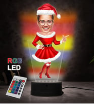 Yılbaşı Hediyesi,Doğum Günü Hediyesi,Sevgiliye Hediye, Kişiye Özel Fotoğraflı Yılbaşı Tasarımlı Kadın Karikatür 3D Led Lamba (RGB)