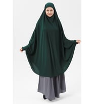 Kadın Tesettür Medine İpeği Çarşaf Üstü Peçeli Sufle Hijab (Zümrüt Yeşili)