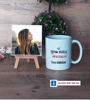 Sosyal Bilgiler Öğretmeni Fotoğraflı Dekoratif Taş, Kupa Bardak Beyaz Hediye Öğretmenler Günü Hediyesi (Model 1)