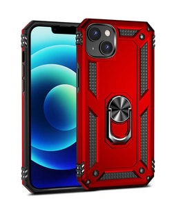 Apple iPhone 13 Kılıf Yüzüklü Standlı Korumalı Tank Kapak (Kırmızı)