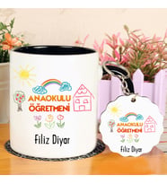 Anaokulu Öğretmeni Kupa Bardak ve Anahtarlık Hediye Seti (Model 4)