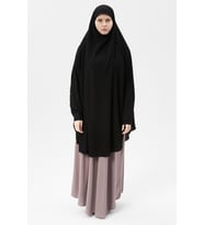 Kadın Tesettür Medine İpeği Çarşaf Üstü Peçeli Sufle Hijab (Siyah)