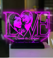 Sevgiliye Özel Fotoğraflı LOVE 3d Gece Lambası (Pembe)