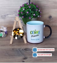 Çevre Mühendisi Kupa Bardak Beyaz ve Fotoğraflı Ahşap Anahtarlık Hediye (Model 9)