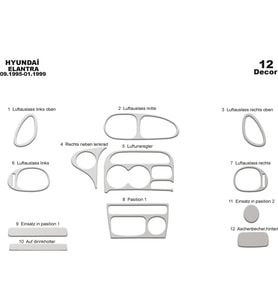 Meriç® Hyundai Elantra Ön Torpido Kaplama Maun 12 Parça 1995-1998 (Alüminyum)
