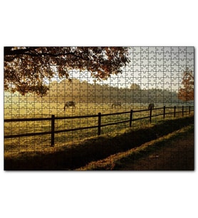 Cakapuzzle Gündoğumunda Sisler ve Otlayan Atlar  Puzzle Yapboz MDF (Ahşap) (255 Parça)