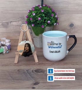 Matematik Mühendisi Kupa Bardak Beyaz ve Fotoğraflı Ahşap Anahtarlık Hediye (Model 10)