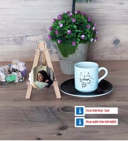 Doğum Günü Hediyesi Türk Kahvesi Fincanı Ahşap Altlıklı ve Fotoğraflı Ahşap Anahtarlık Hediye (Model 7)
