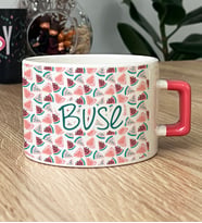 Kişiye Özel İsim Yazılı Hediye Lüks Fincan Karpuz Desenli -2- (Pembe)