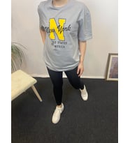 Kadın Bisiklet Yaka Oversize Fit N Baskılı Tişort SPR24TSK113 (Gri)