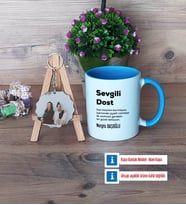 Arkadaşa Hediye Kupa Bardak Beyaz ve Fotoğraflı Ahşap Anahtarlık Hediye (Model 4)