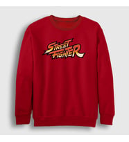 Presmono Unisex Beyaz Logo Oyun Street Fighter Sweatshirt 324179tt (Kırmızı)
