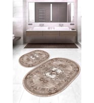 Dijital Baskılı Kaymaz Taban Yıkanabilir Oval 2'li Klozet Takımı Banyo Paspası NOKZ-HK-69 (Kahverengi)