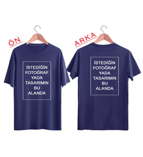 BYVOL Kendin Tasarla T-shirt Kişiye Özel Tişört Baskılı Tshirt (ÖN+ARKA BASKI) (Lacivert)