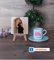 Ebe Fotoğraflı Dekoratif Taş, Ahşap Altlıklı Türk Kahvesi Fincanı Hediye (Model 2)