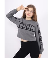 Toontoy Kız Çocuk Cool Baskılı Sweatshirt (Antrasit Melanj)