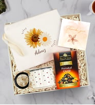 Kişiye Özel Bez El Çantası & Turuncu Kupa & Beta Tea Bitki Çayı Hediye Seti (Mavi)