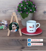Savcı Türk Kahvesi Fincanı Ahşap Altlıklı ve Fotoğraflı Ahşap Anahtarlık Hediye (Model 3)