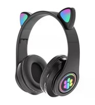 Kedi Kulak Rgb Led Işıklı Kablosuz Bluetooth Kulaklık Mikronlu Hafıza Kartı Girişli Kedi Kulaklık (Siyah)