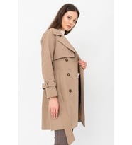 Pastelastore %100 Pamuk Gabardin Midi (95cm) Astarlı Kemerli Kadın Trençkot 1113 (Bej-Bej)