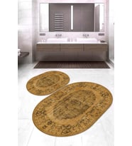 Dijital Baskılı Kaymaz Taban Yıkanabilir Oval 2'li Klozet Takımı Banyo Paspası NOKZ-HT-148 (Sarı)