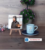Pilot Fotoğraflı Dekoratif Taş, Ahşap Altlıklı Türk Kahvesi Fincanı Hediye (Model 4)