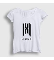 Presmono Kadın Sarı Logo K-Pop Monsta X T-Shirt 274583tt (Beyaz)