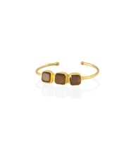 Kadir Jewellery 22 Ayar Altın Kaplama Zirkon Taşlı Ayarlanabilir Trend Bilezik (Kahverengi)