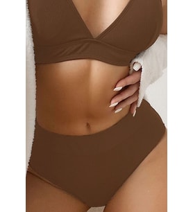 Angelsin Yüksek Bel Tasarım Bikini Altı (Kahverengi)