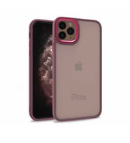 Uyumlu Model Apple iPhone 11 Pro Max Kılıf Kamera Nikelaj Kenar Renkli Kapak (Kırmızı)