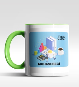 Kişiye Özel Muhasebeci Tasarımlı Siyah Kupa (Yeşil-Beyaz)