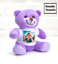 Kendin Tasarla Fotoğraflı Peluş Ayıcık (Mor)