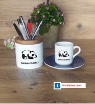 Uykucu Panda Hediyeleri Türk Kahvesi Fincanı Kırmızı, Kalemlik Kişiye Özel Hediye (Model 2)